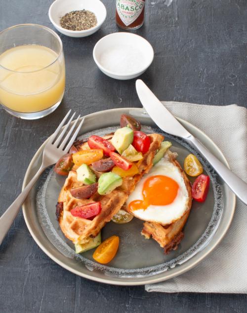 Roasted Isle of Wight tomato and cheddar waffles