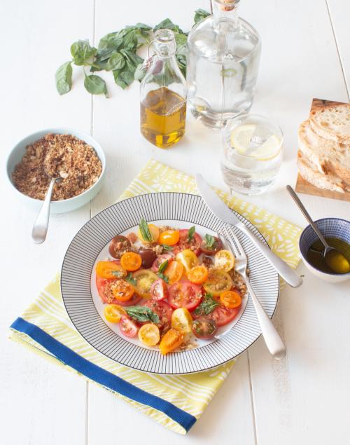 Mixed Isle of Wight tomatoes pangritata salad
