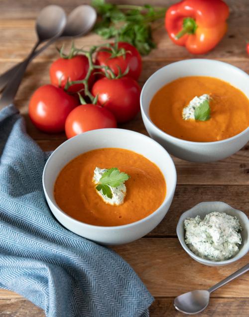 Oak-Smoked Tomato Balsamic & Roast Tomato Soup with Ricotta