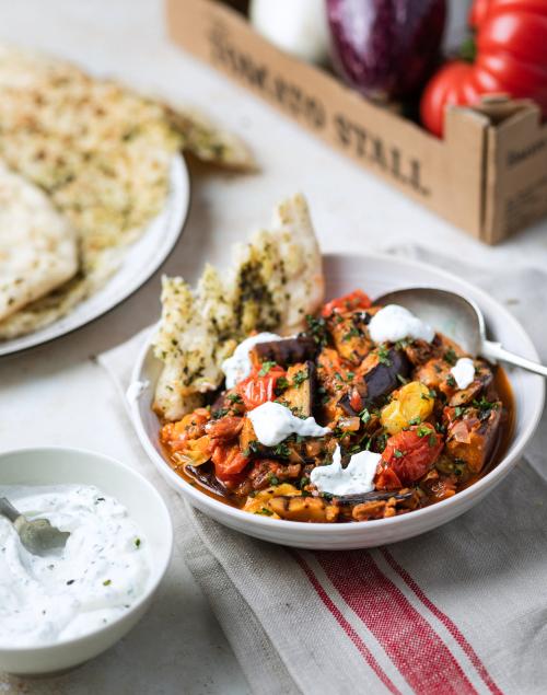 Isle of Wight Spiced Aubergine and Tomatoes with Yogurt