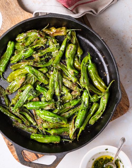 Charred padron Peppers with Garlic-Herb Oil