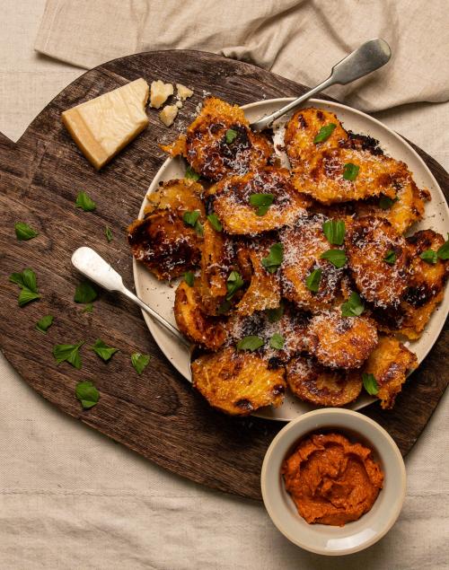 Smoked Tomato Pesto Parmesan Potatoes