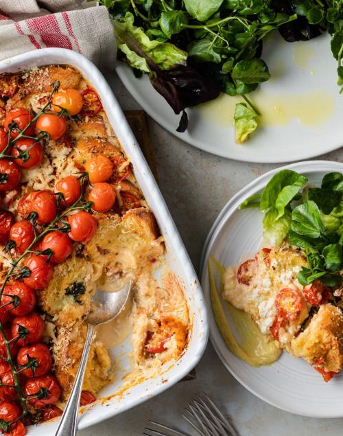 Claire Thomson’s Isle of Wight tomatoes, bread, mustard butter & ricotta pudding