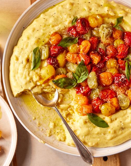 Cheesy Corn Polenta with Roasted Isle of Wight Tomatoes