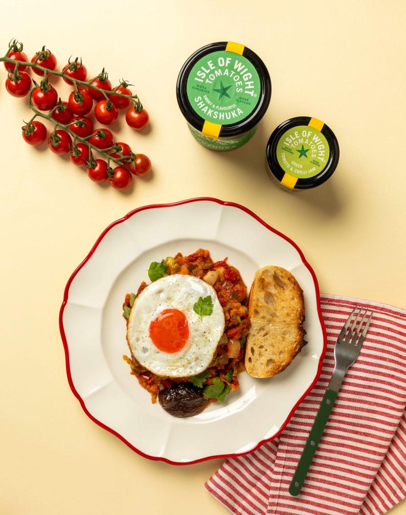 ISLE OF WIGHT TOMATO BUBBLE & SQUEAK WITH SHAKSHUKA SAUCE & CHILLI JAM