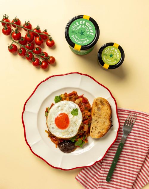 ISLE OF WIGHT TOMATO BUBBLE & SQUEAK WITH SHAKSHUKA SAUCE & CHILLI JAM