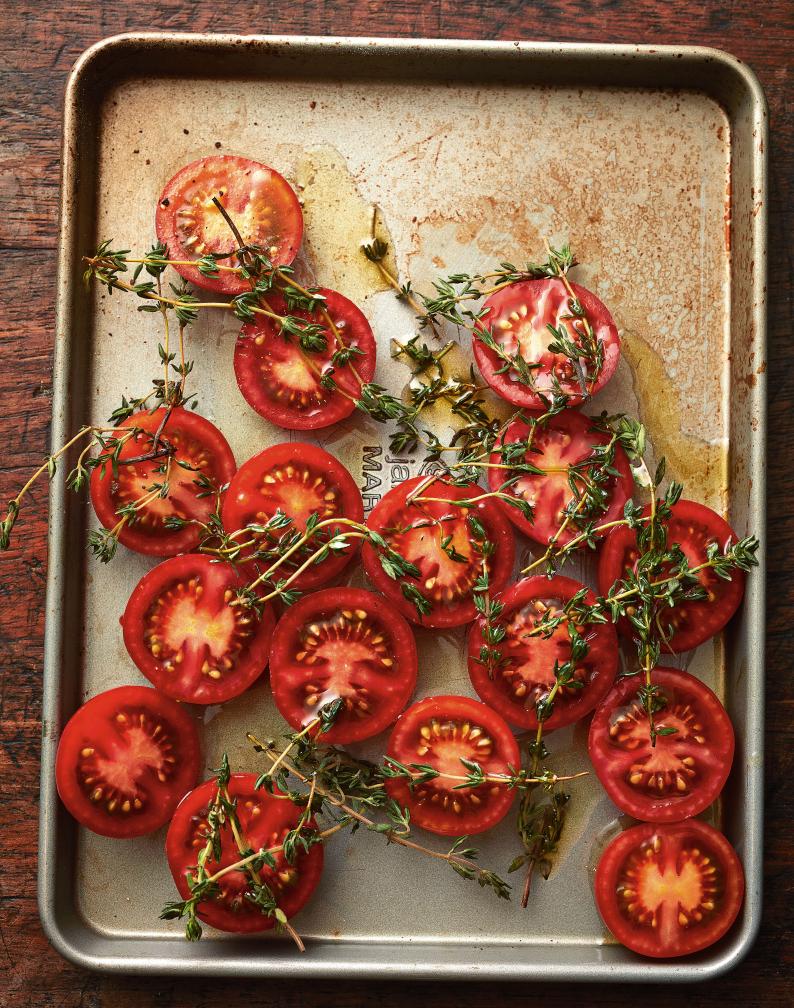 James Martin's Slow-Roasted Tomatoes with Thyme, Bacon & Poached Eggs