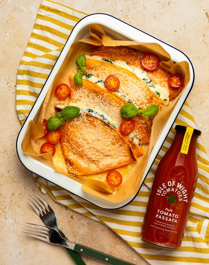 IOW Tomato Pancakes Stuffed with Ricotta, Spinach and Mozzarella