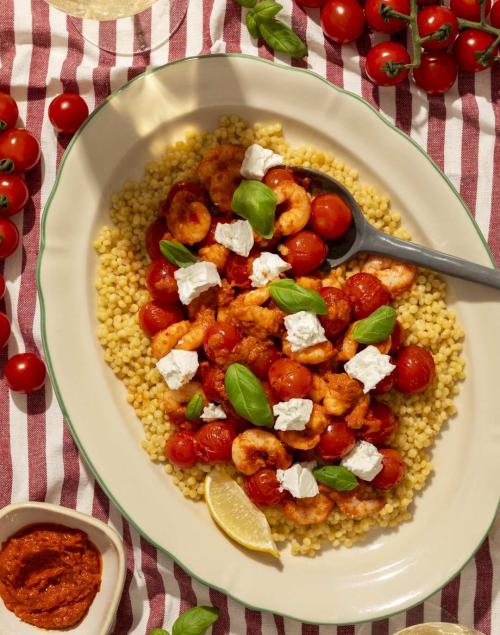 Chilli Pesto Prawns With Giant Couscous